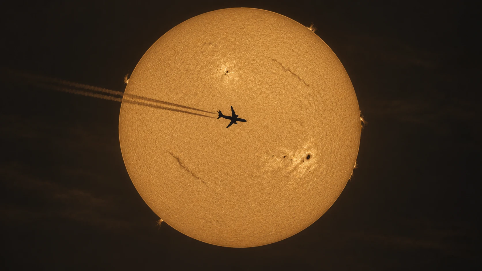 Concept image: silhouette of an aircraft transiting in front of the Sun